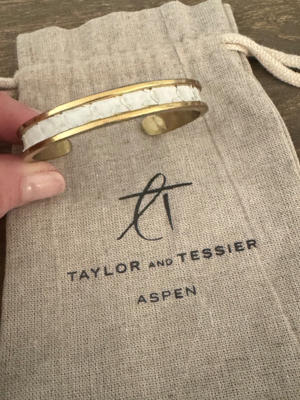 Taylor and Tessier python and brass cuff bracelet
